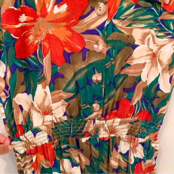 Vintage 90 Ms. Choice Tropical Floral Jumper Pants Jumpsuit Romper Size 8 Medium - Picture 12 of 16